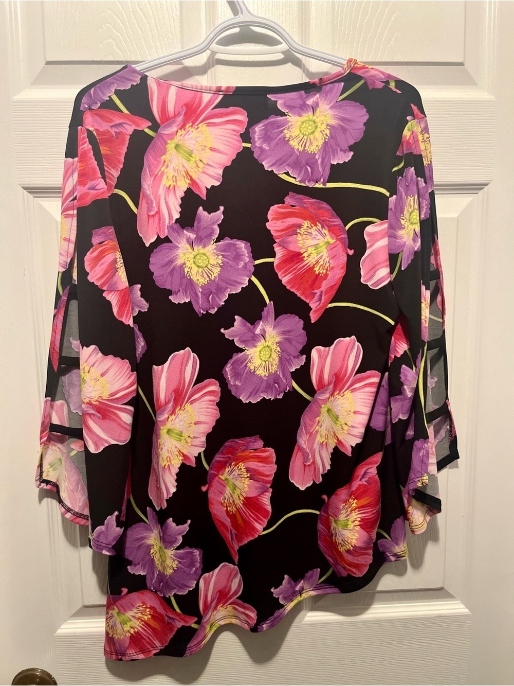 Joseph Ribkoff Top Blouse Floral Black 8 Medium Long Open Sleeve asymmetrical - Picture 8 of 8